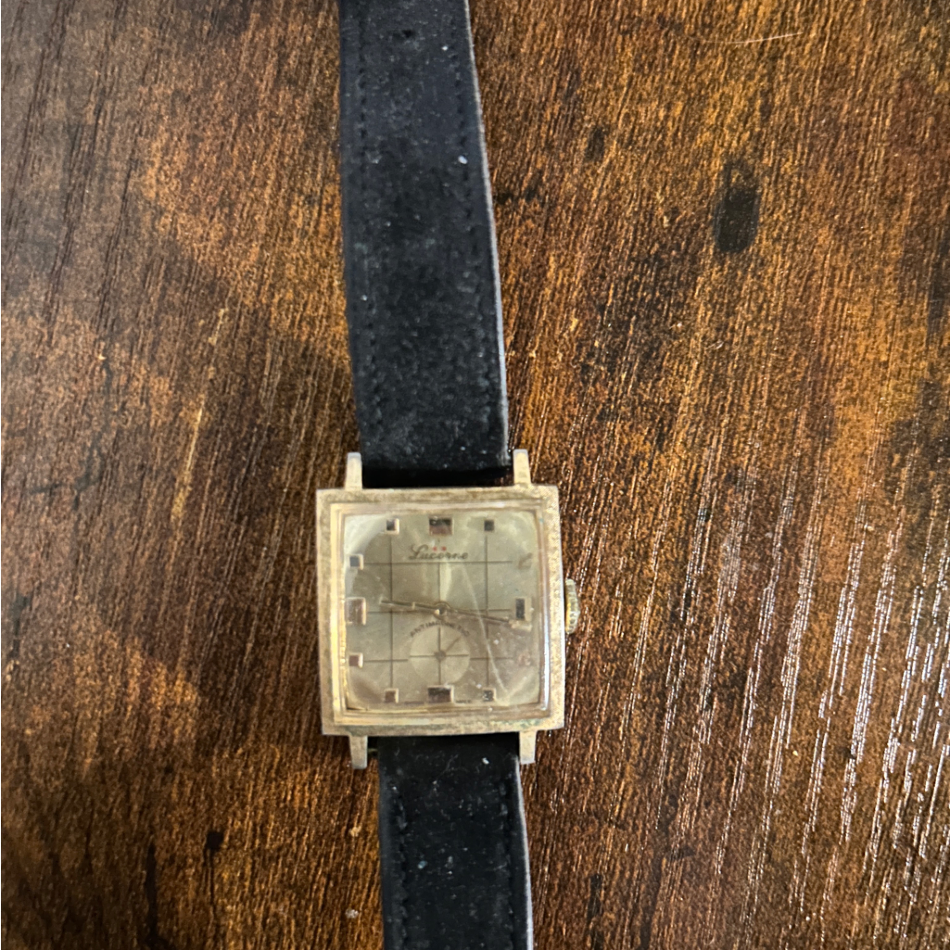 Vintage Gold Watch With Black Strap Lucerne Vintage Gold Watch With Black Strap Lucerne